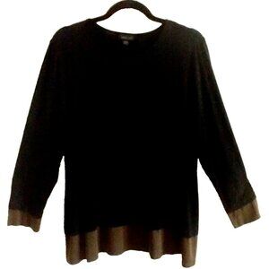 J. Jill Wearever Women's Tunic Black Brown Pullover Stretch Long Sleeve Top - LP